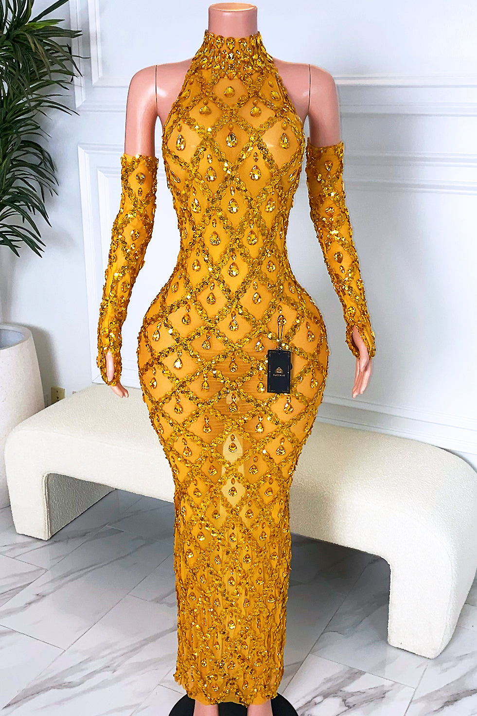 Midnight Gold Rhinestone Dress (Ready To Ship) AMEKANA Midnight Gold Rhinestone Dress (Ready To Ship) AMEKANA