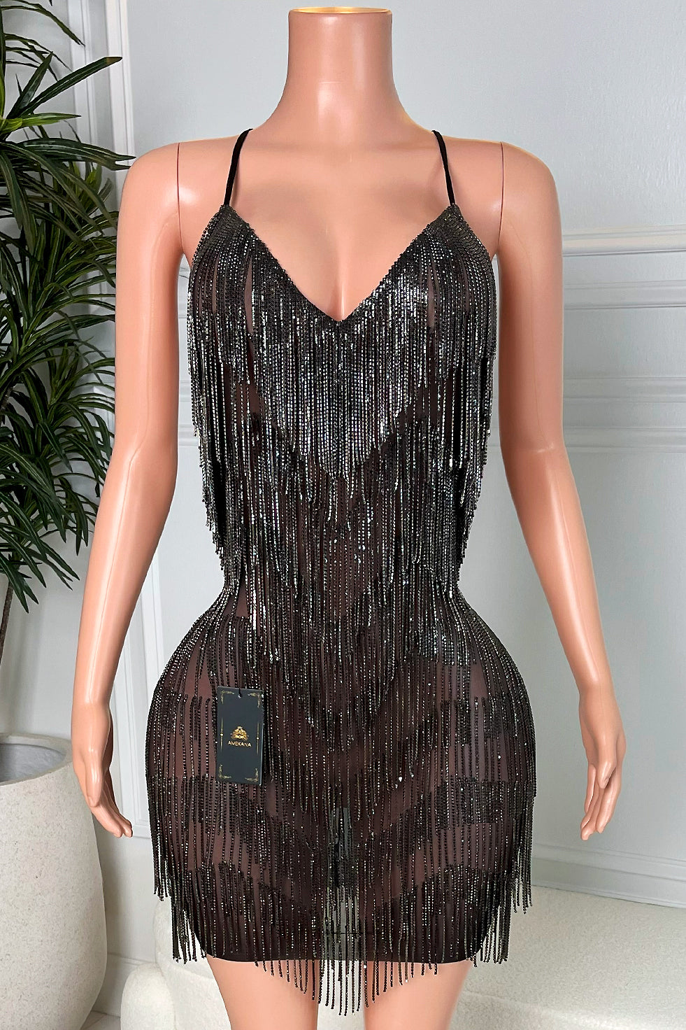 Casino Black Tassel Dress (Ready To Ship), XS / Black