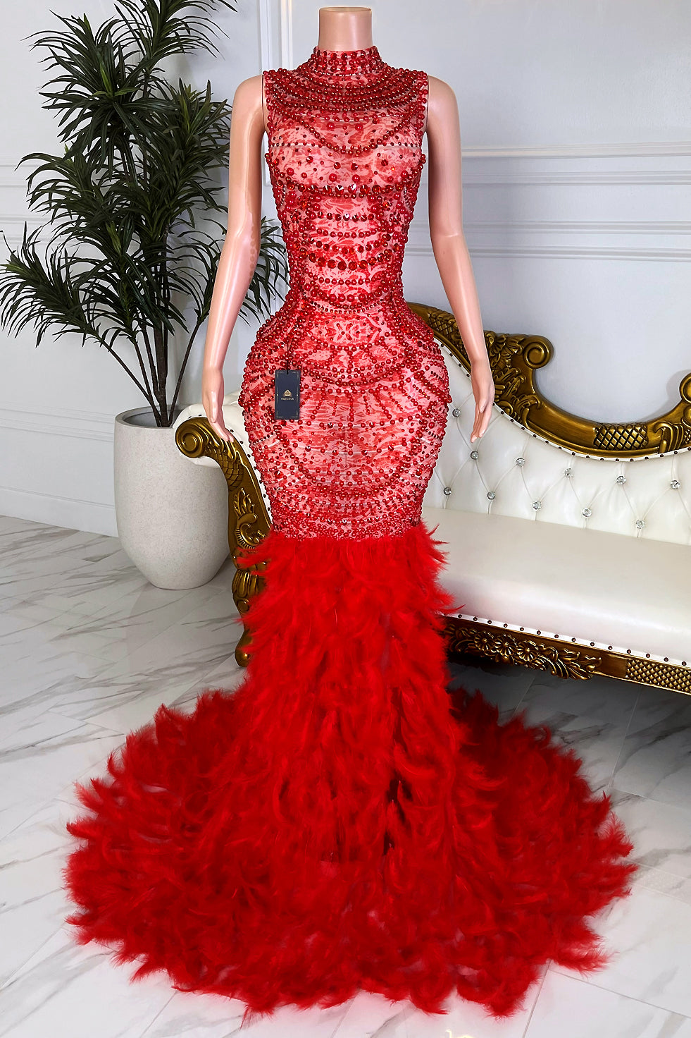 Glamorous Beaded Evening Gow Red / S Glamorous Beaded Evening Gow Red / S