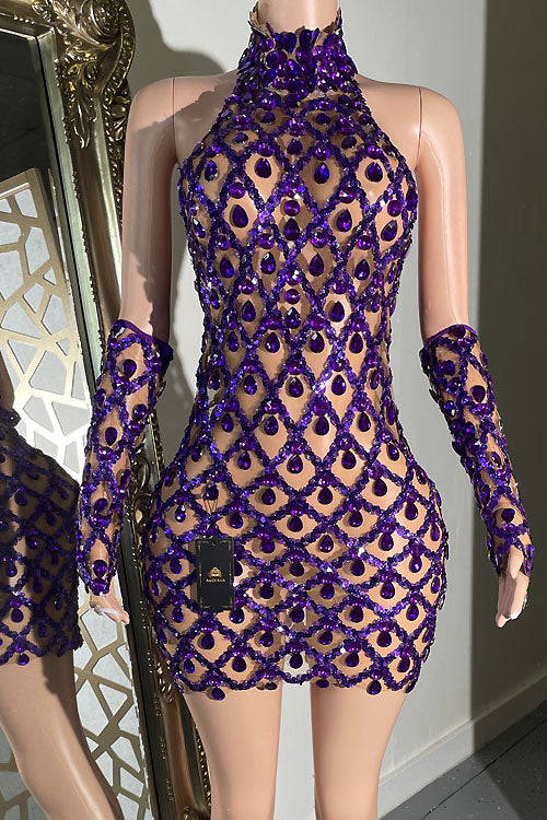 Midnight Mini Rhinestone Dress (Ready To Ship) AMEKANA Midnight Mini Rhinestone Dress (Ready To Ship) AMEKANA