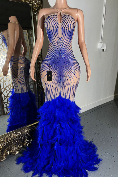 Amara Blue Feather Dress (Ready To Ship) S / Blue Amara Blue Feather Dress (Ready To Ship) S / Blue