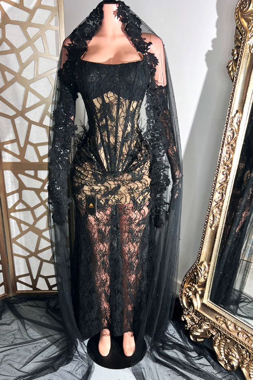 Angelina Black Lace Dress (Ready To Ship) XS / Black Angelina Black Lace Dress (Ready To Ship) XS / Black