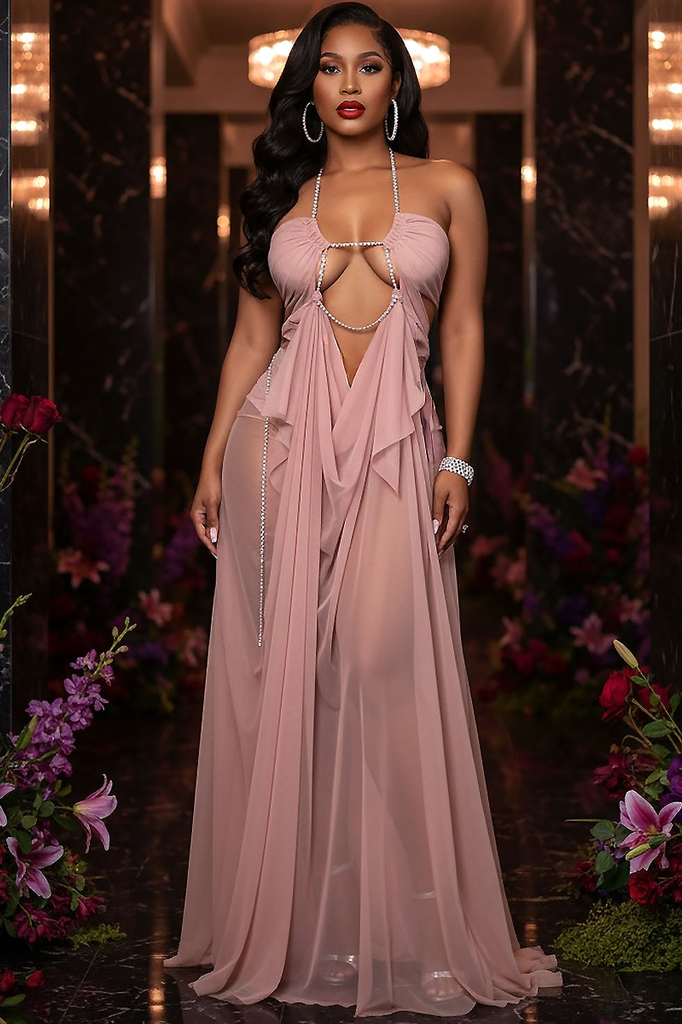 sheer fantasy dress Favorite Daughter The Sheer Fantasy Dress- Bare Roses M