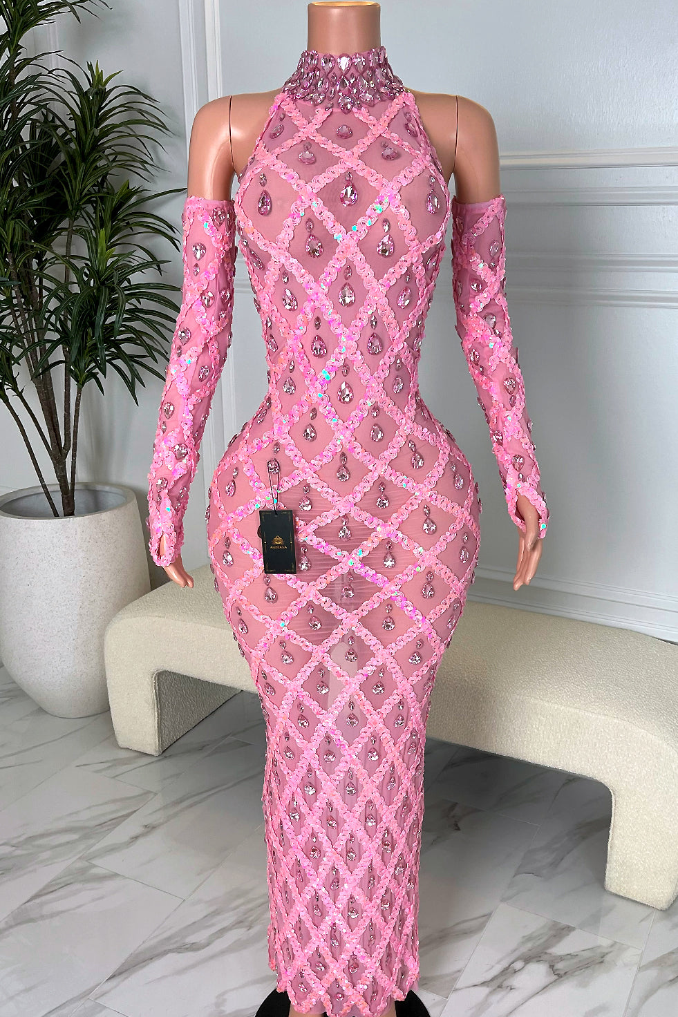 Midnight PINK Rhinestone Dress (Ready To Ship) L / PINK Midnight PINK Rhinestone Dress (Ready To Ship) L / PINK