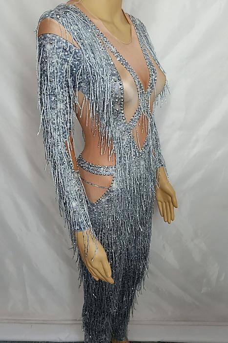 Deja Diamante Tassel Bodysuit(Spandex Version) (Rhinestones)