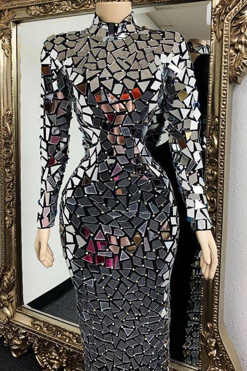 Leila Silver Mirror Maxi Dress (Ready to Ship)