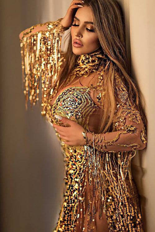 Partition Gold Sequin Dress