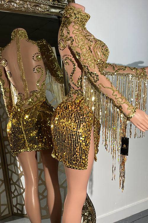 Partition Gold Sequin Dress