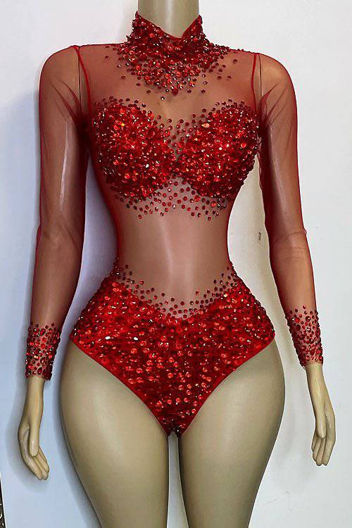 Icon Diamante Red Bodysuit (Ready-To-Ship)