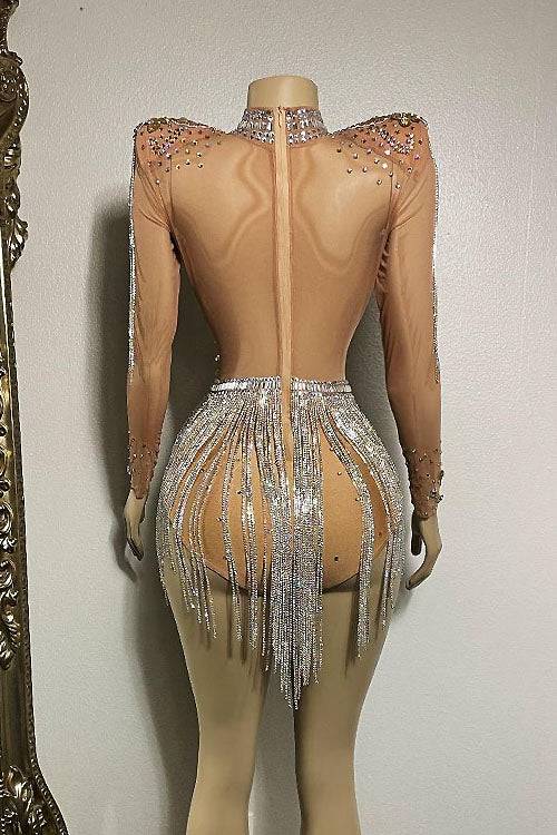 Diamond Drip Diamante Tassel Bodysuit