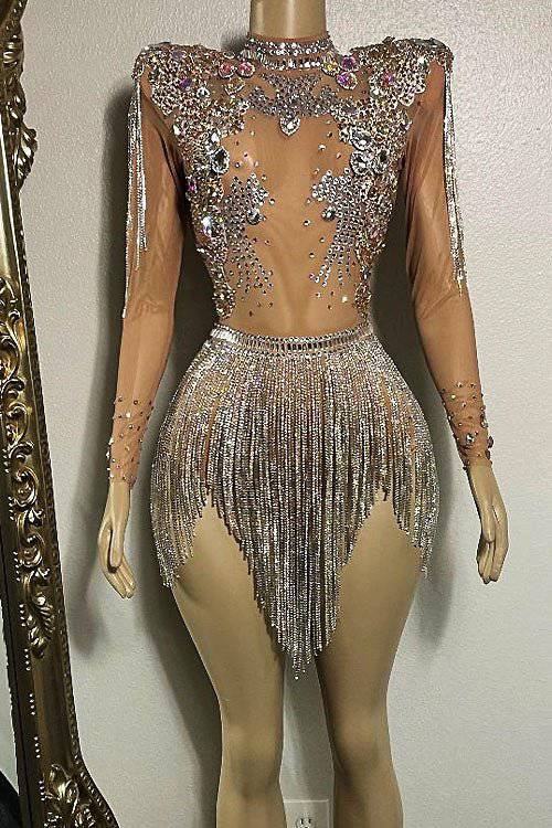 Diamond Drip Diamante Tassel Bodysuit