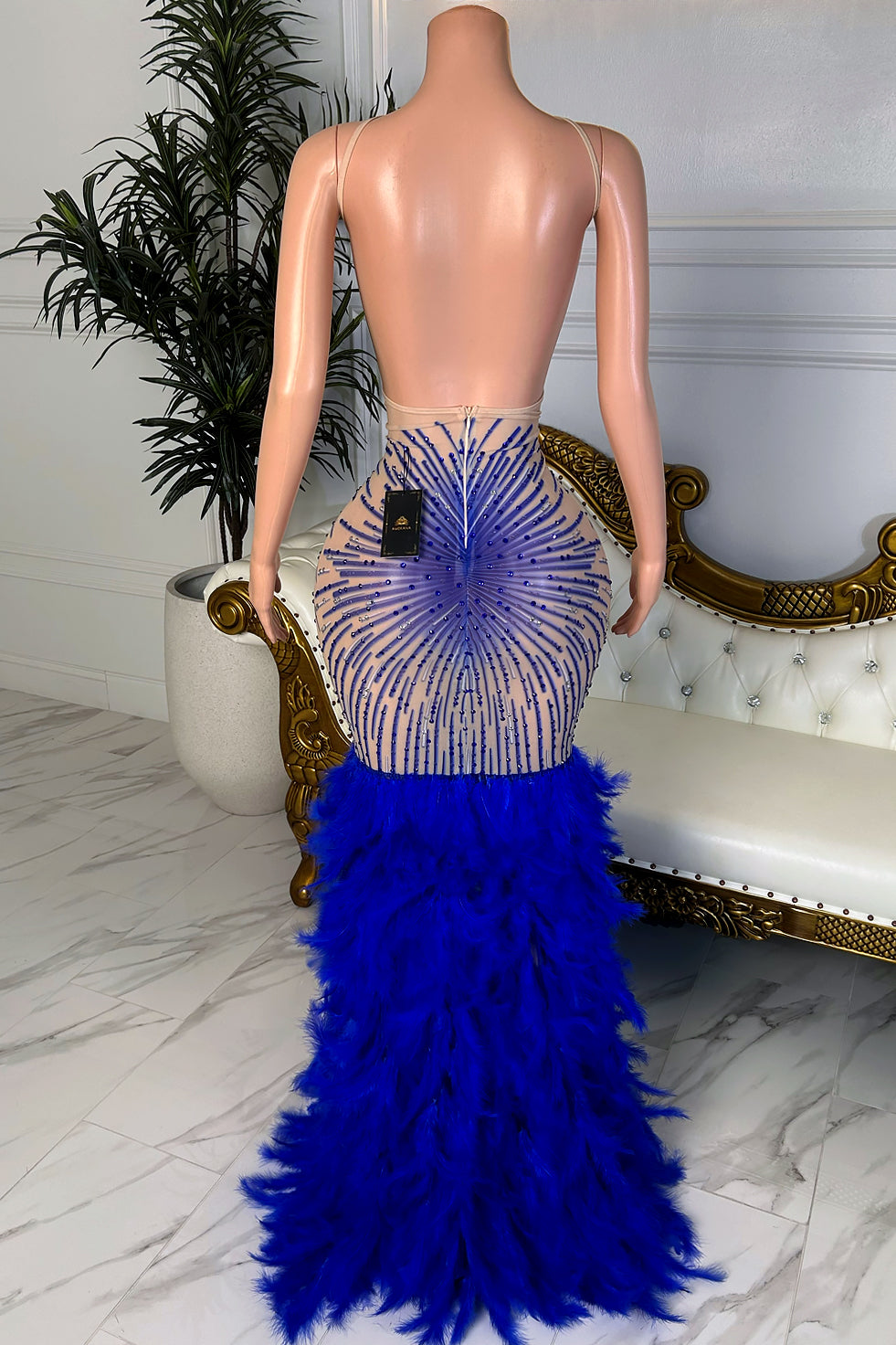 Amara Blue Feather Dress (Ready To Ship)