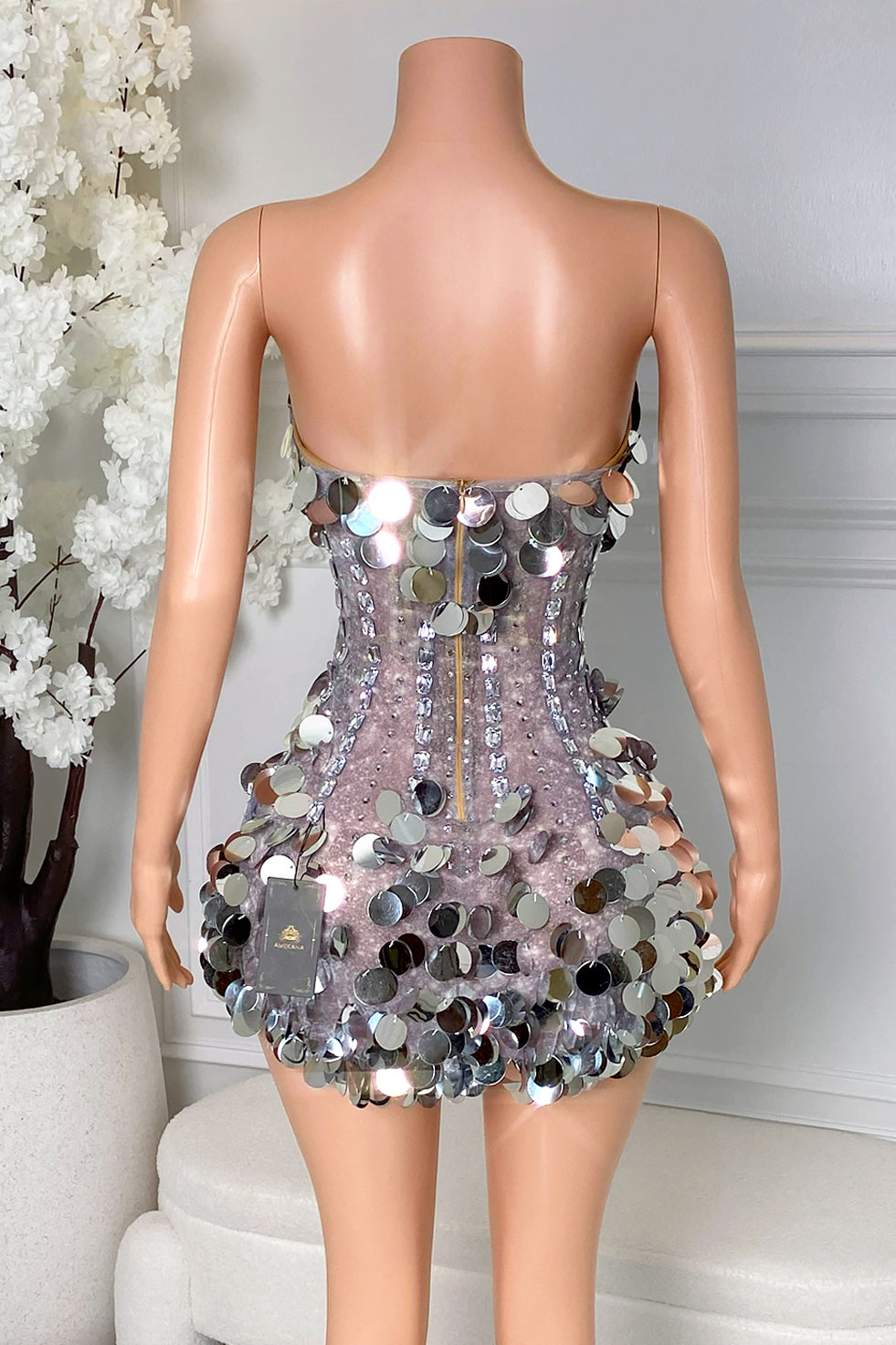 Taliah Silver Mini Dress (Ready to Ship)