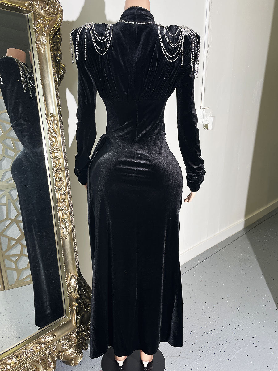 Bridgerton Black Velvet Dress - AMEKANA.COM