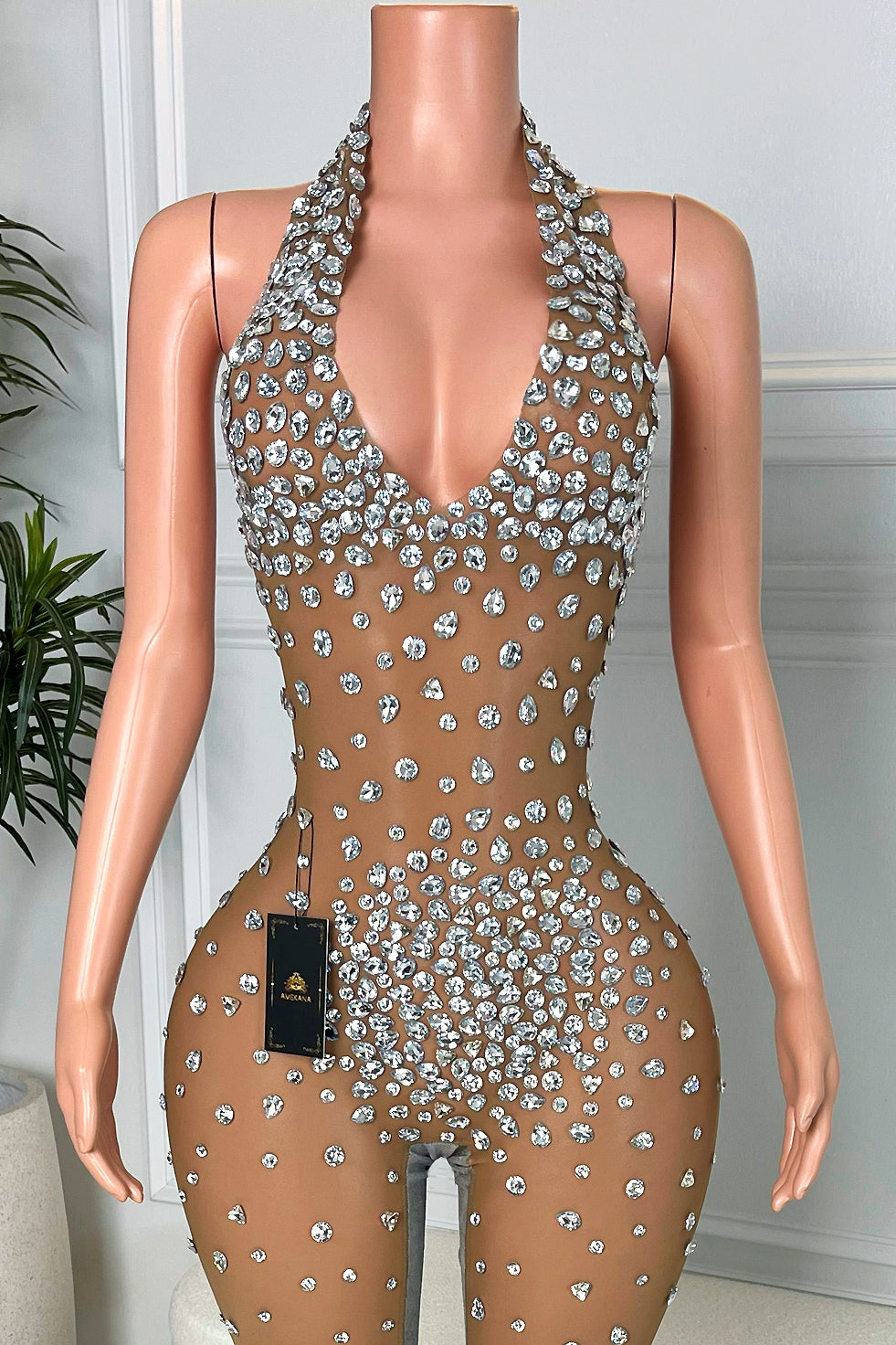 Cally Silver Diamante Bodysuit (Made to Order)