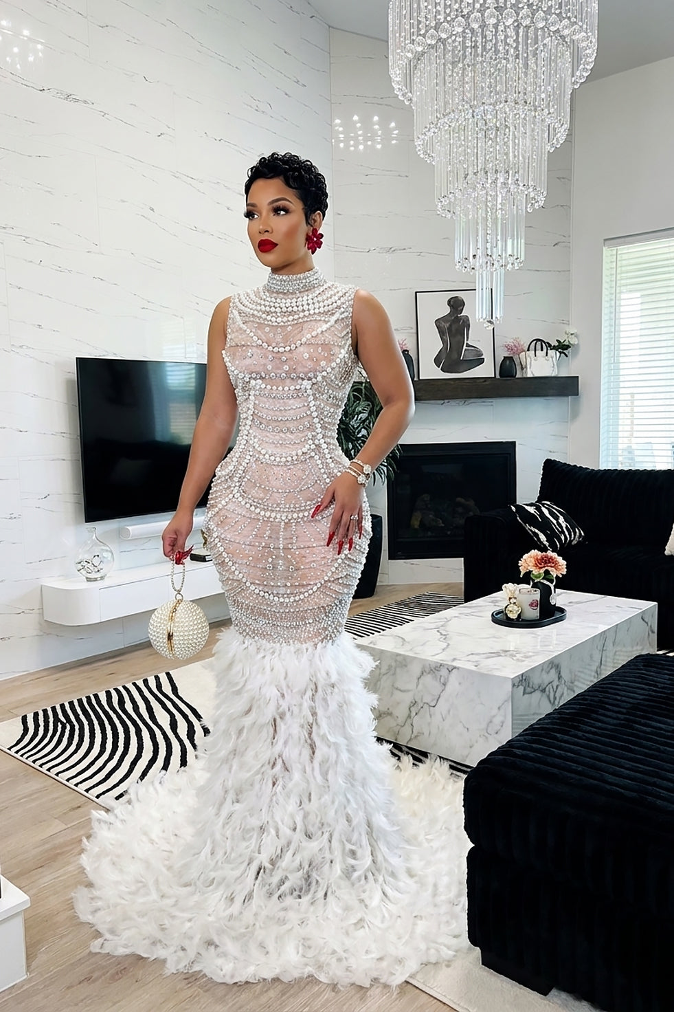 Chantilly White Feather Dress (Ready To Ship)