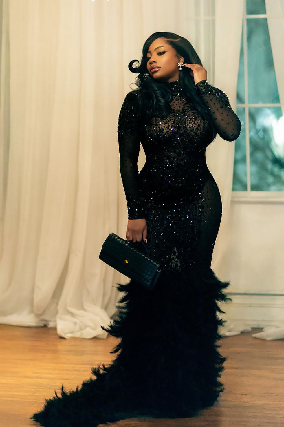 Kaelie Black Feather Dress (Ready To Ship)