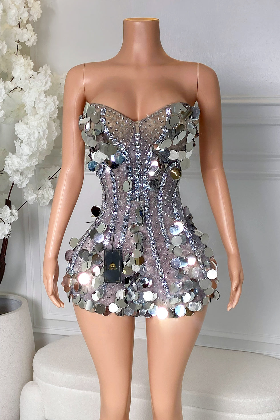 Taliah Silver Mini Dress (Ready to Ship)