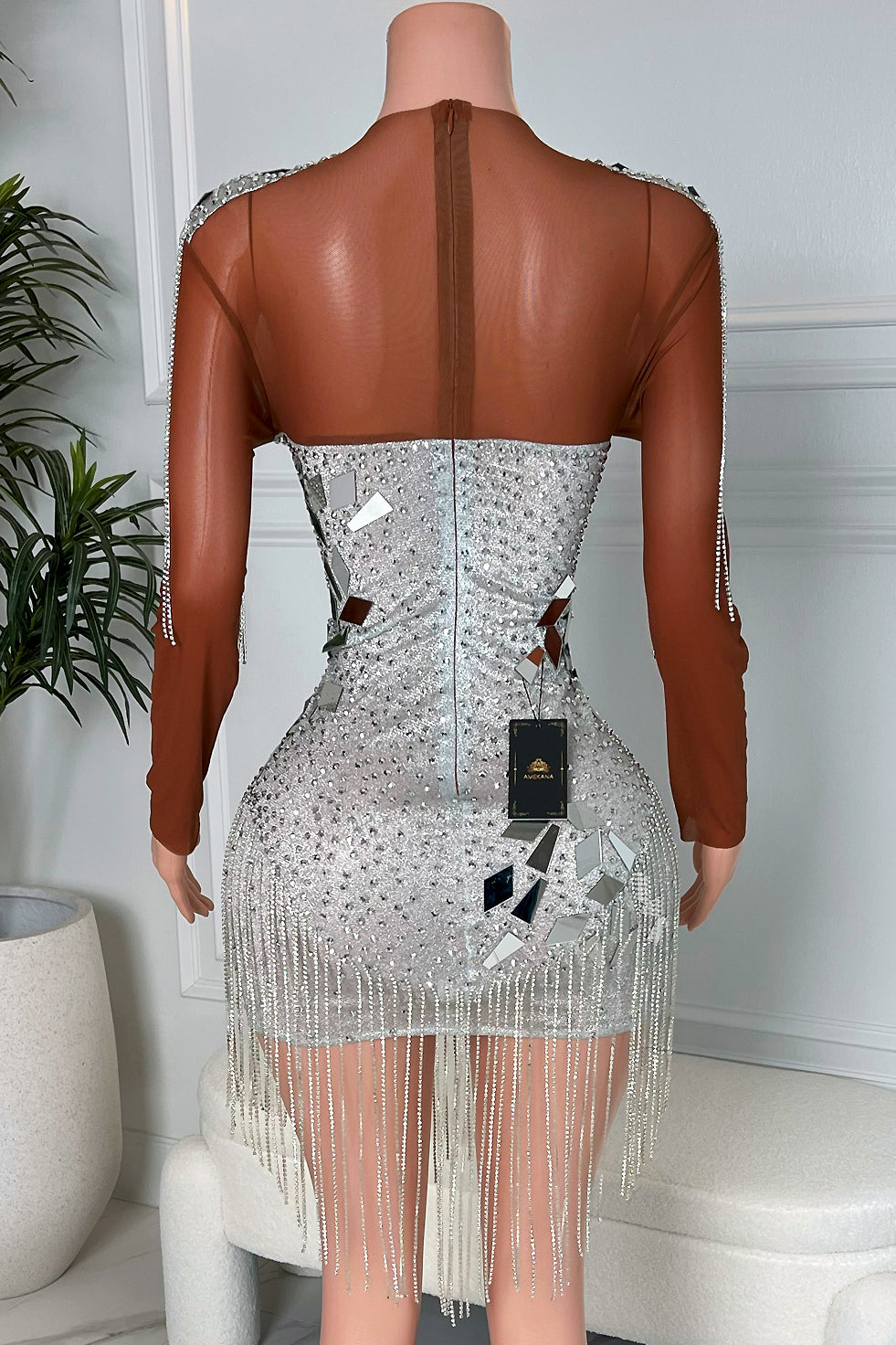 Rosalba Mirror Dress-Brown Mesh (Ready To Ship)
