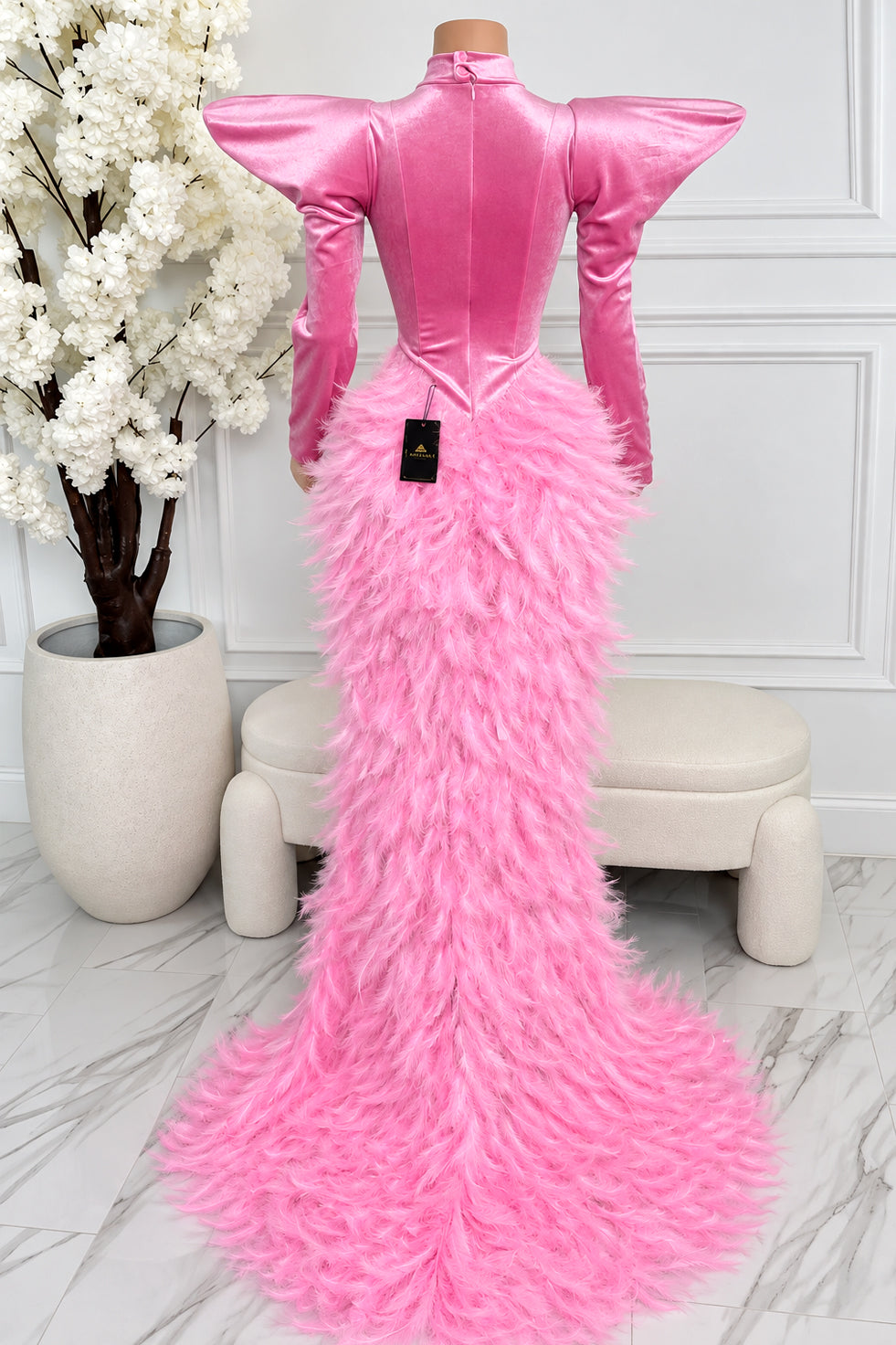 Oscars Pink Feather Dress (Ready to Ship)