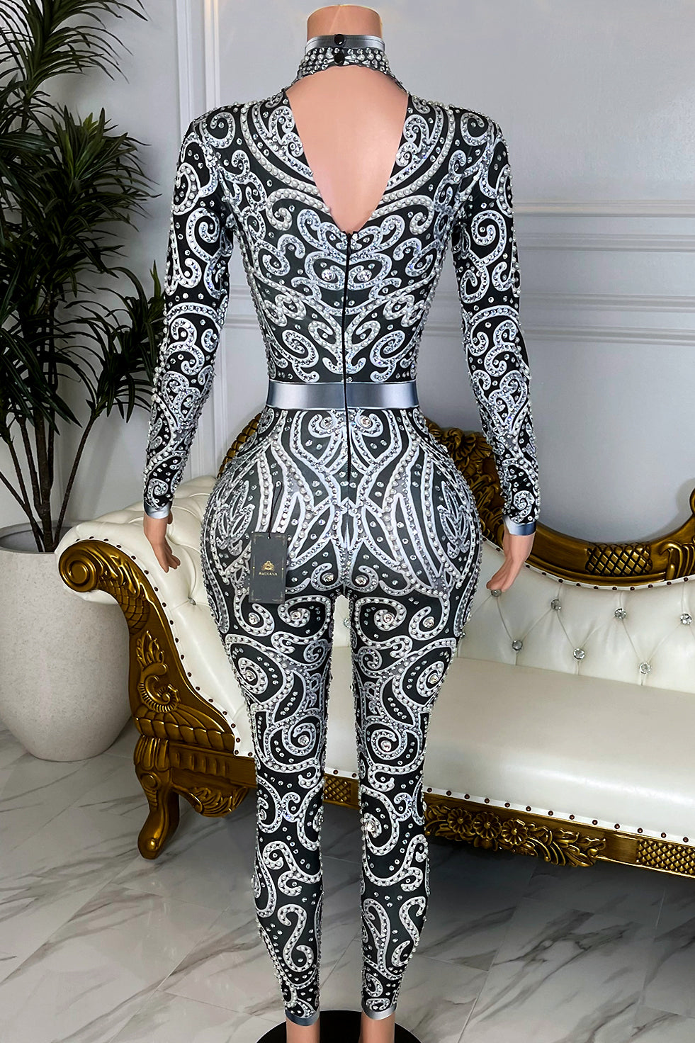 Anything You Want Black Diamante Bodysuit (Made To Order)