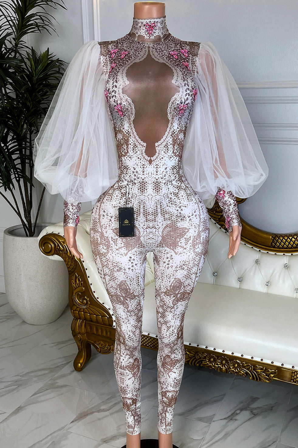 Feelings Diamante Bodysuit (Rhinestones) (Made to Order)