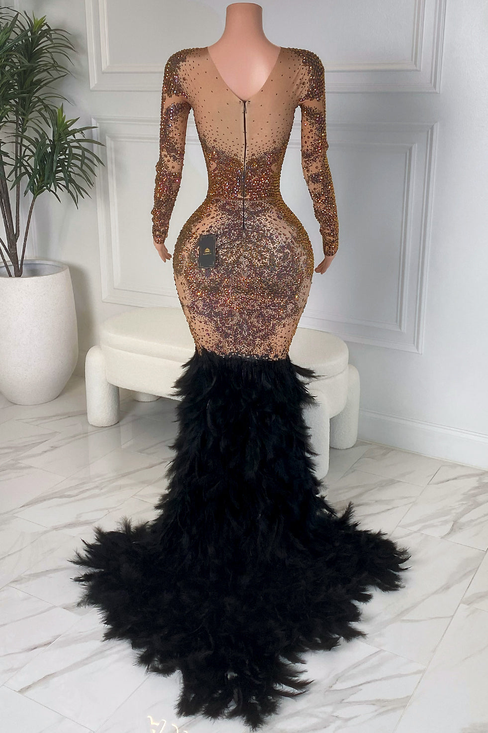 Alist Brown Feather Dress (Made To Order)