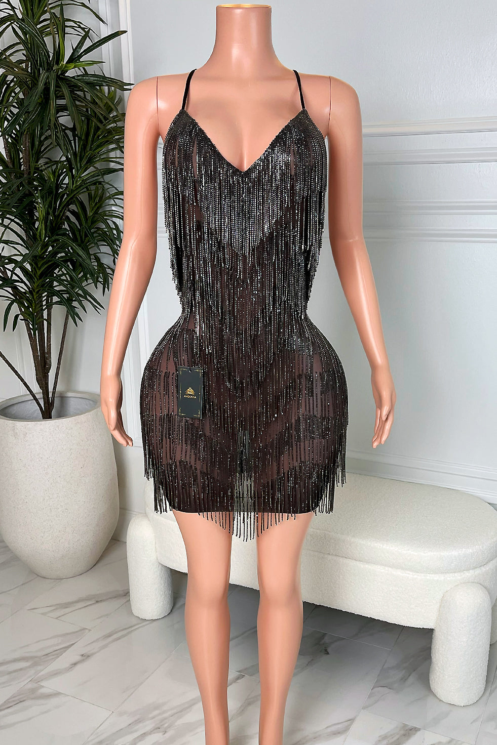 Casino Black Tassel Dress (Ready To Ship)