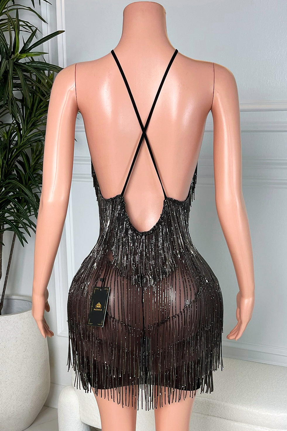 Casino Black Tassel Dress (Ready To Ship)