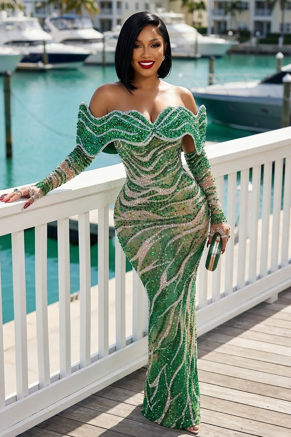 Ocean Empress Green Dress (Ready To Ship)