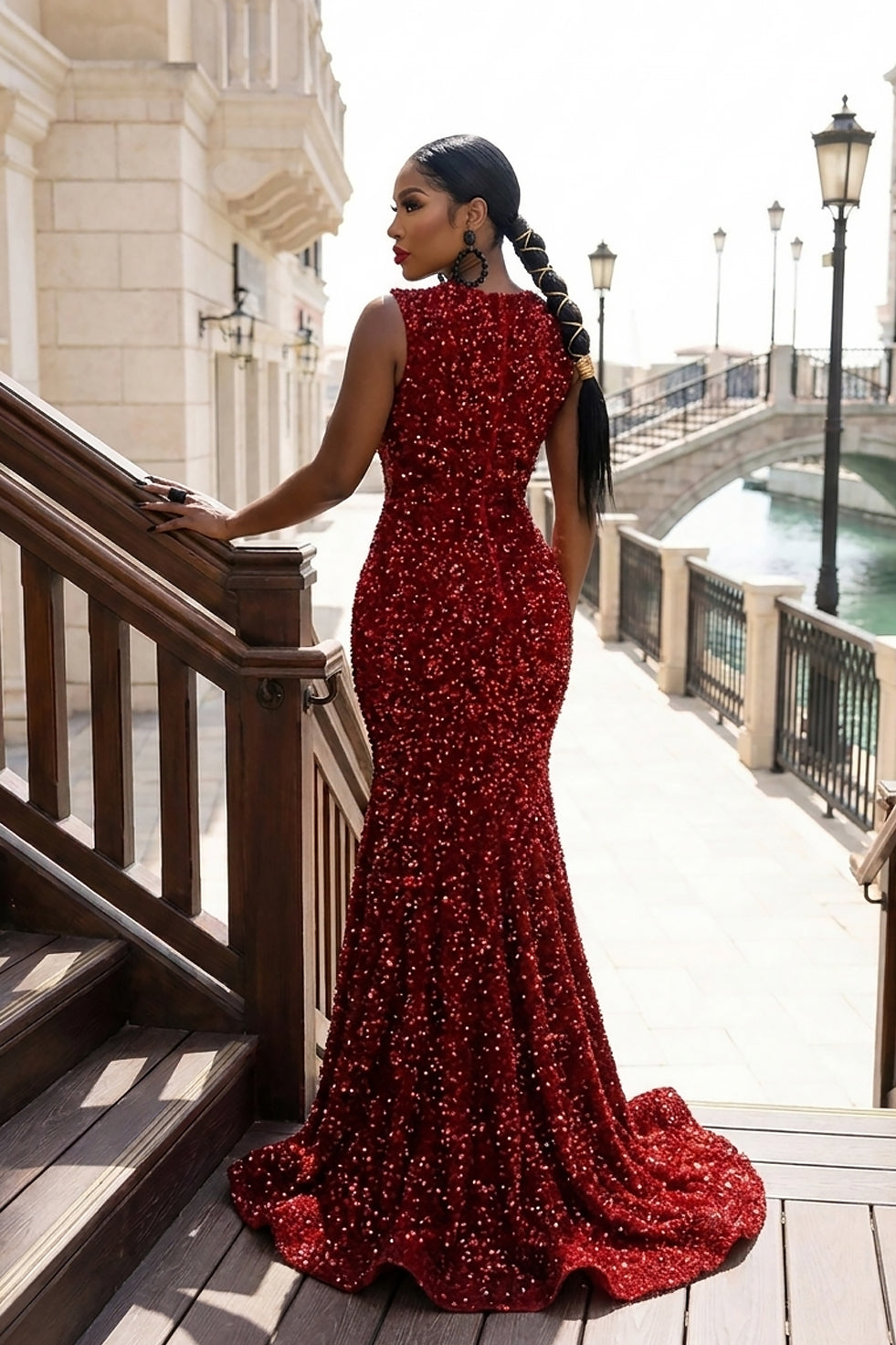 Regal Sparkle Red Dress (Ready To Ship)