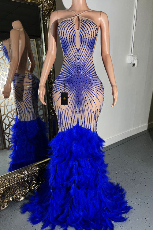 Amara Blue Feather Dress - AMEKANA.COM