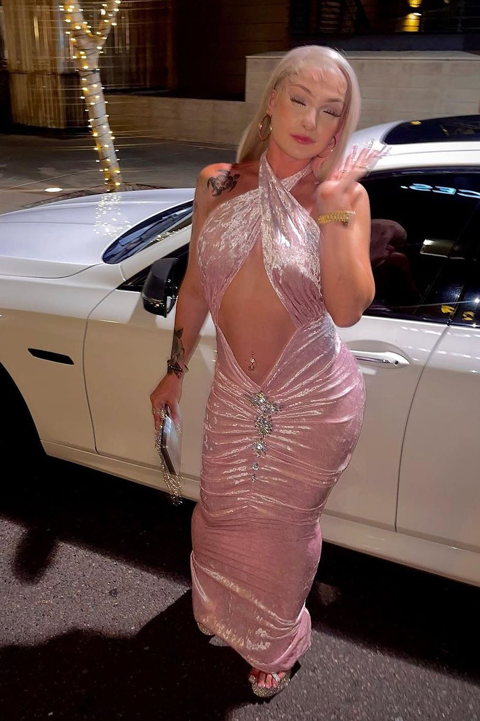 Chrissy Pink Diamante Dress - AMEKANA.COM