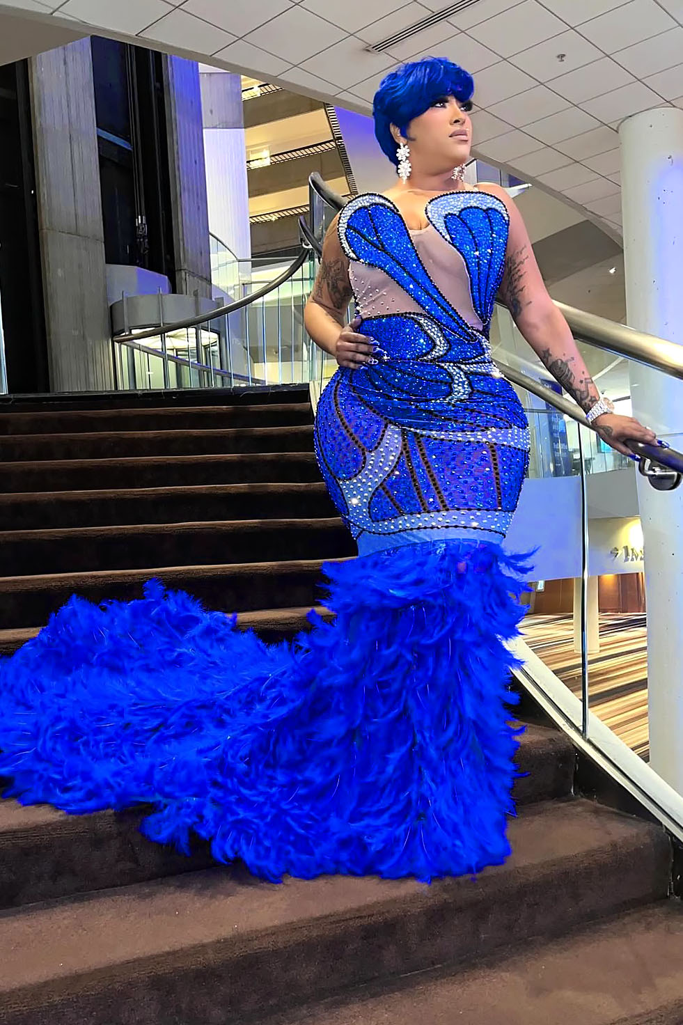 Petal Kiss Blue Feather Dress (Ready To Ship)