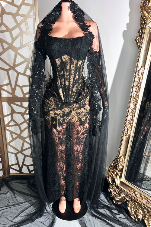 Angelina Black Lace Dress(Ready To Ship)