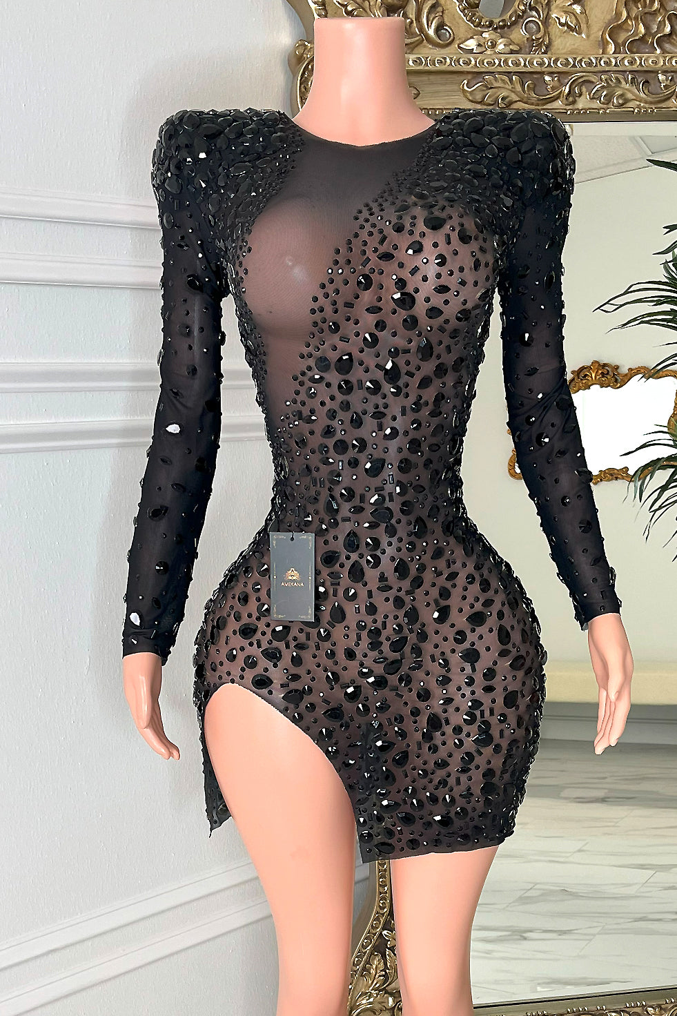 Josephine Black Diamante Dress (Ready To Ship)