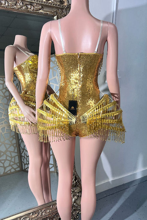 Hator Diamante Tassel Playsuit (Made to Order)