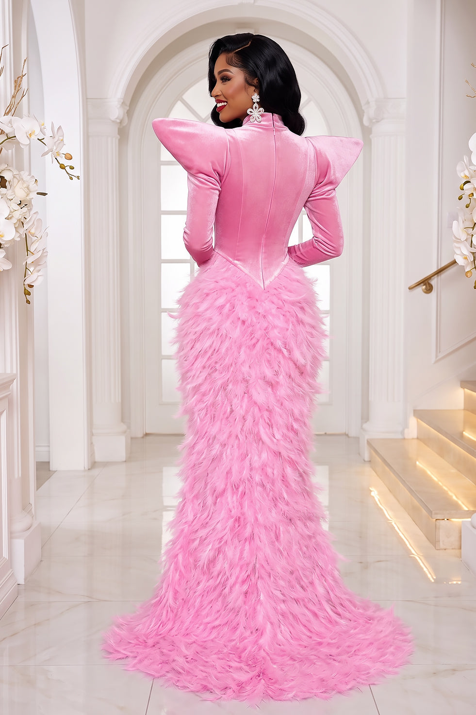 Oscars Pink Feather Dress (Ready to Ship)