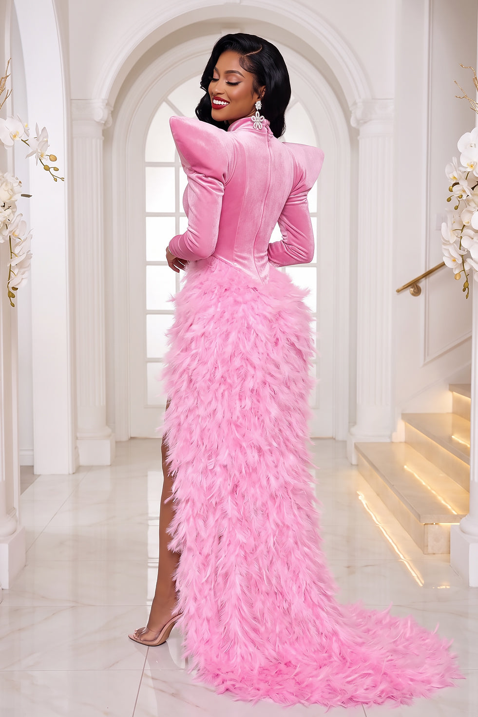 Oscars Pink Feather Dress (Ready to Ship)