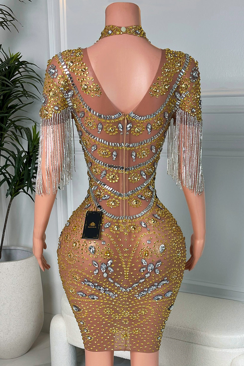 Libra Diamante Gold Tassel Dress (Made to Order)