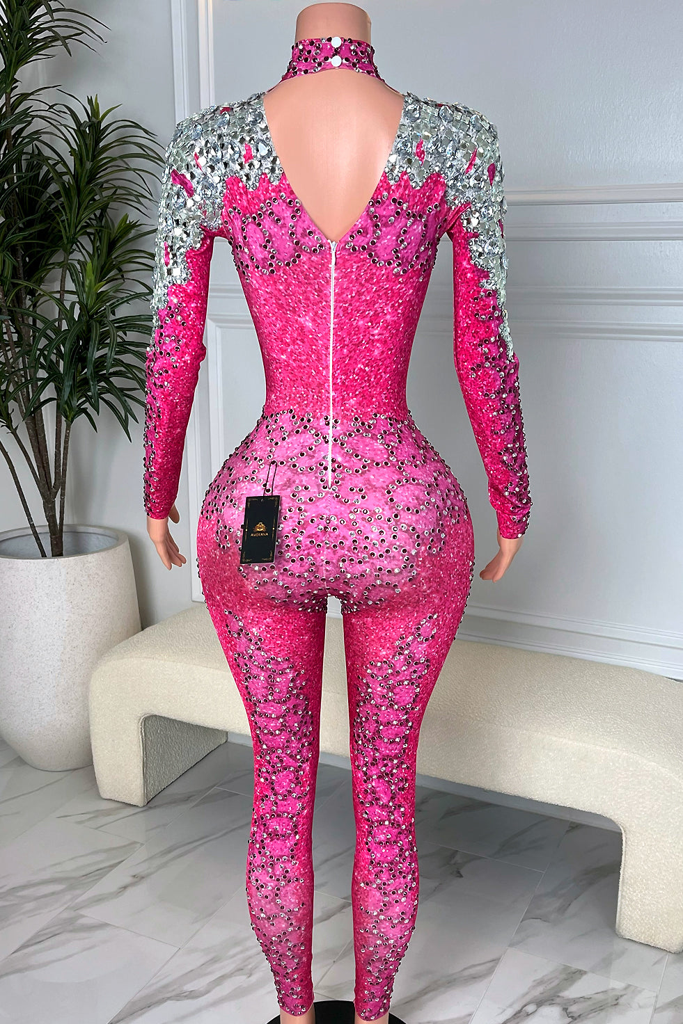 Mandy Pink Diamante Bodysuit (Made to Order)