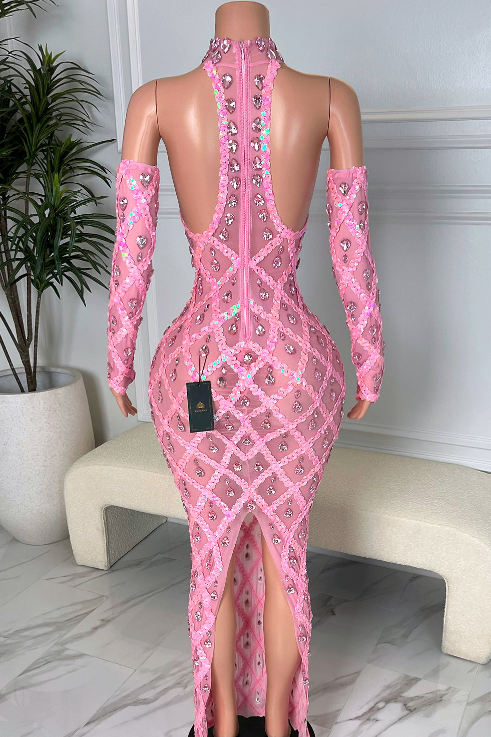 Midnight Pink Rhinestone Dress (Ready to Ship)