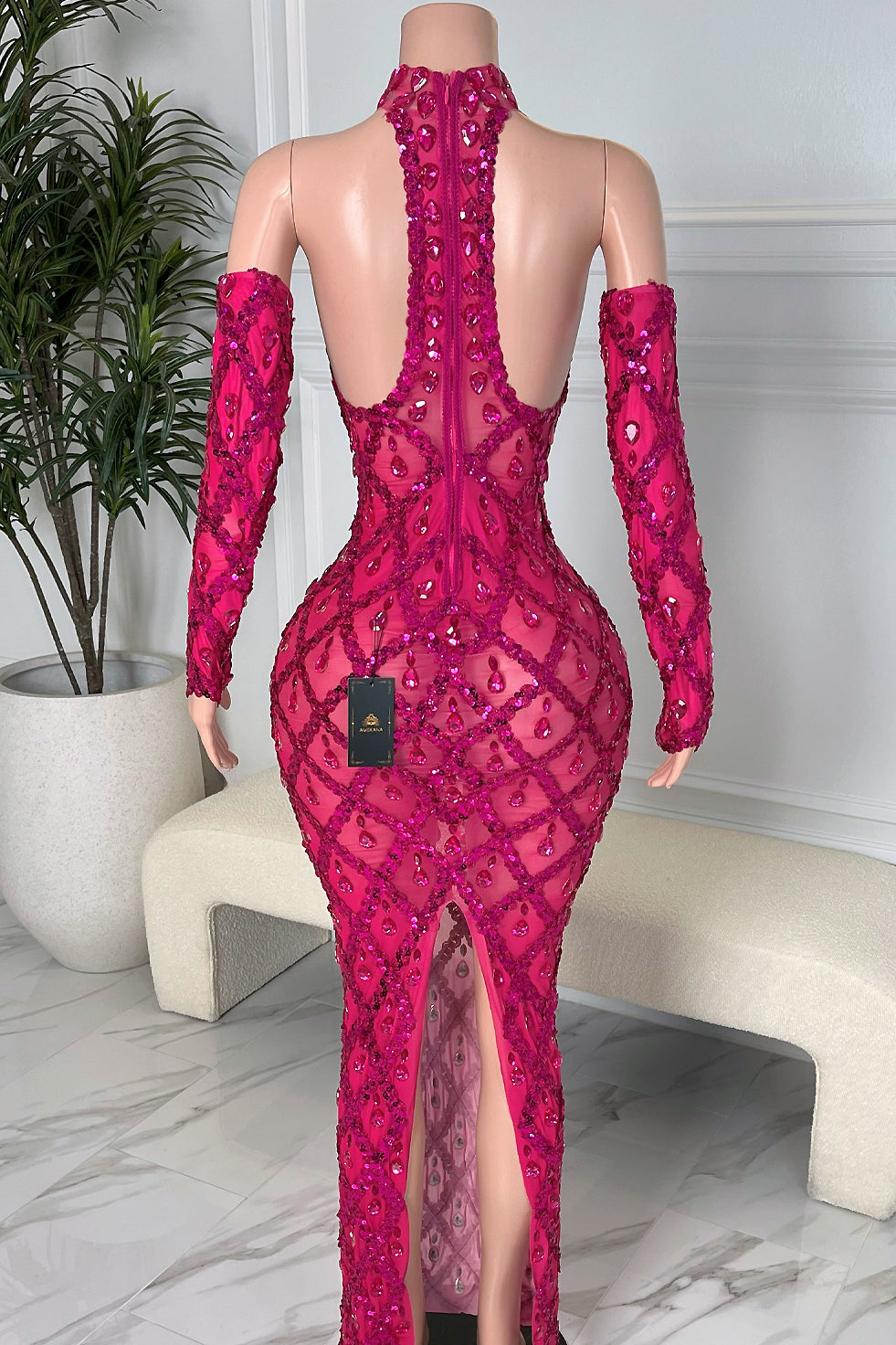 hot pink rhinestone dress Midnight Hot Pink Rhinestone Dress Set (Ready To Ship), XS / Hot Pink