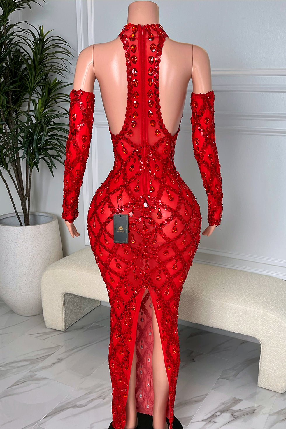 Midnight Red Rhinestone Dress (Ready To Ship) AMEKANA Midnight Red Rhinestone Dress (Ready To Ship) AMEKANA