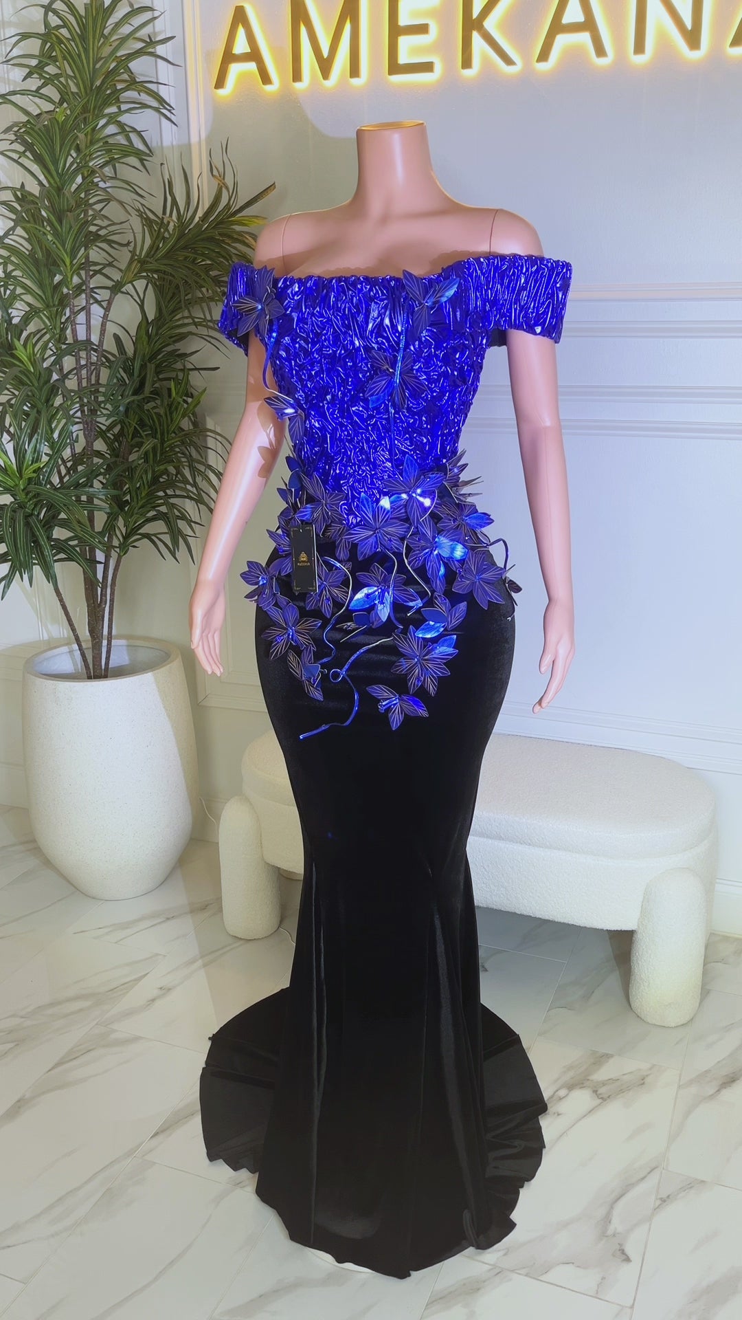 Petals At Midnight Blue Dress (Made to Order)