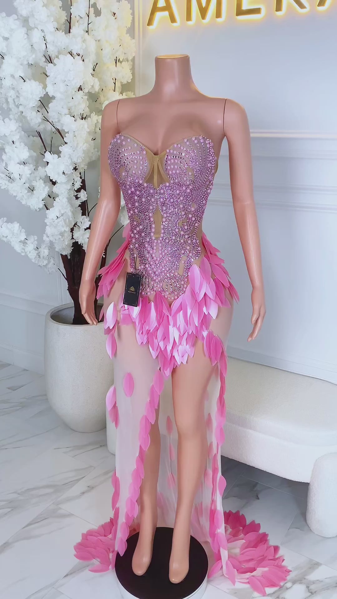 Gracie Pink Side Slit Dress (Ready To Ship)