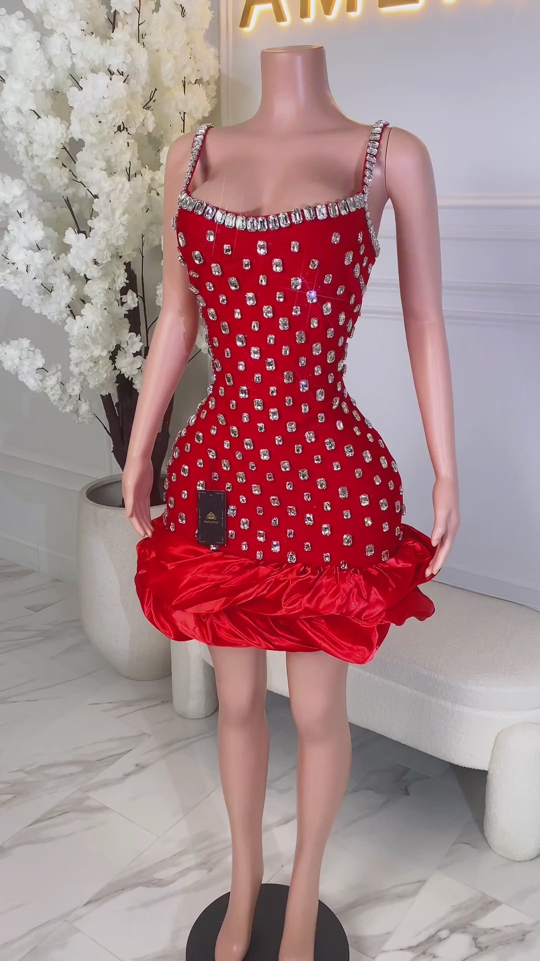 Donna Red Rhinestone Dress (Ready to Ship)