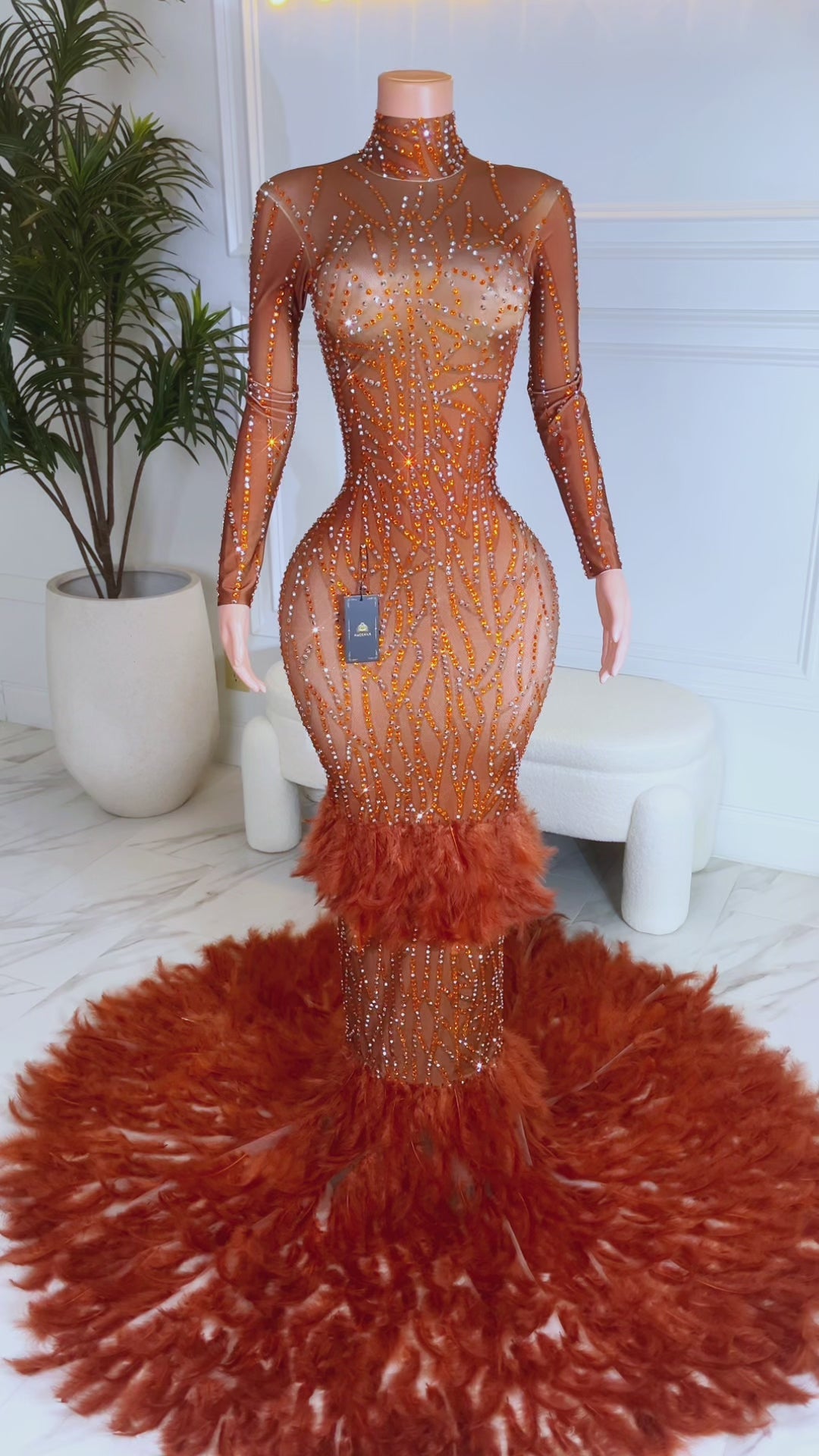 Lada Diamante Feather Dress (Ready To Ship)