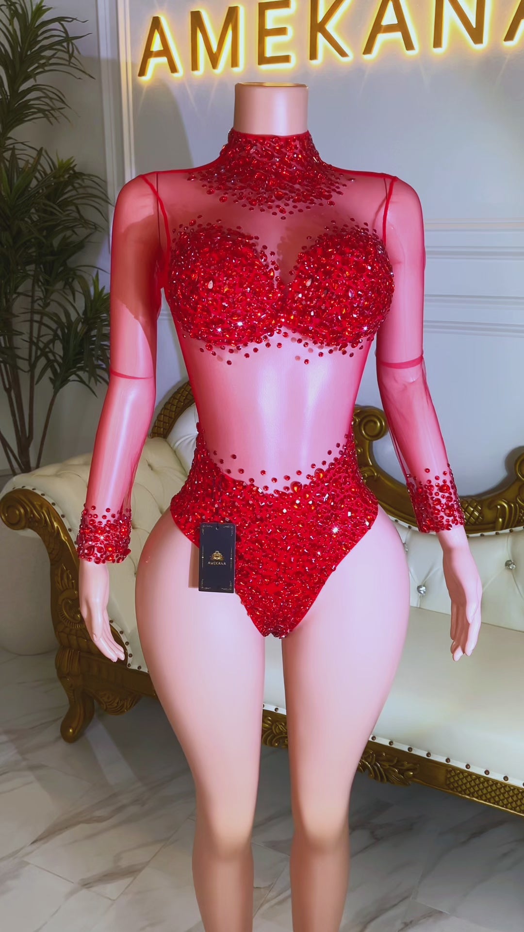 Icon Diamante Red Playsuit (Ready To Ship)