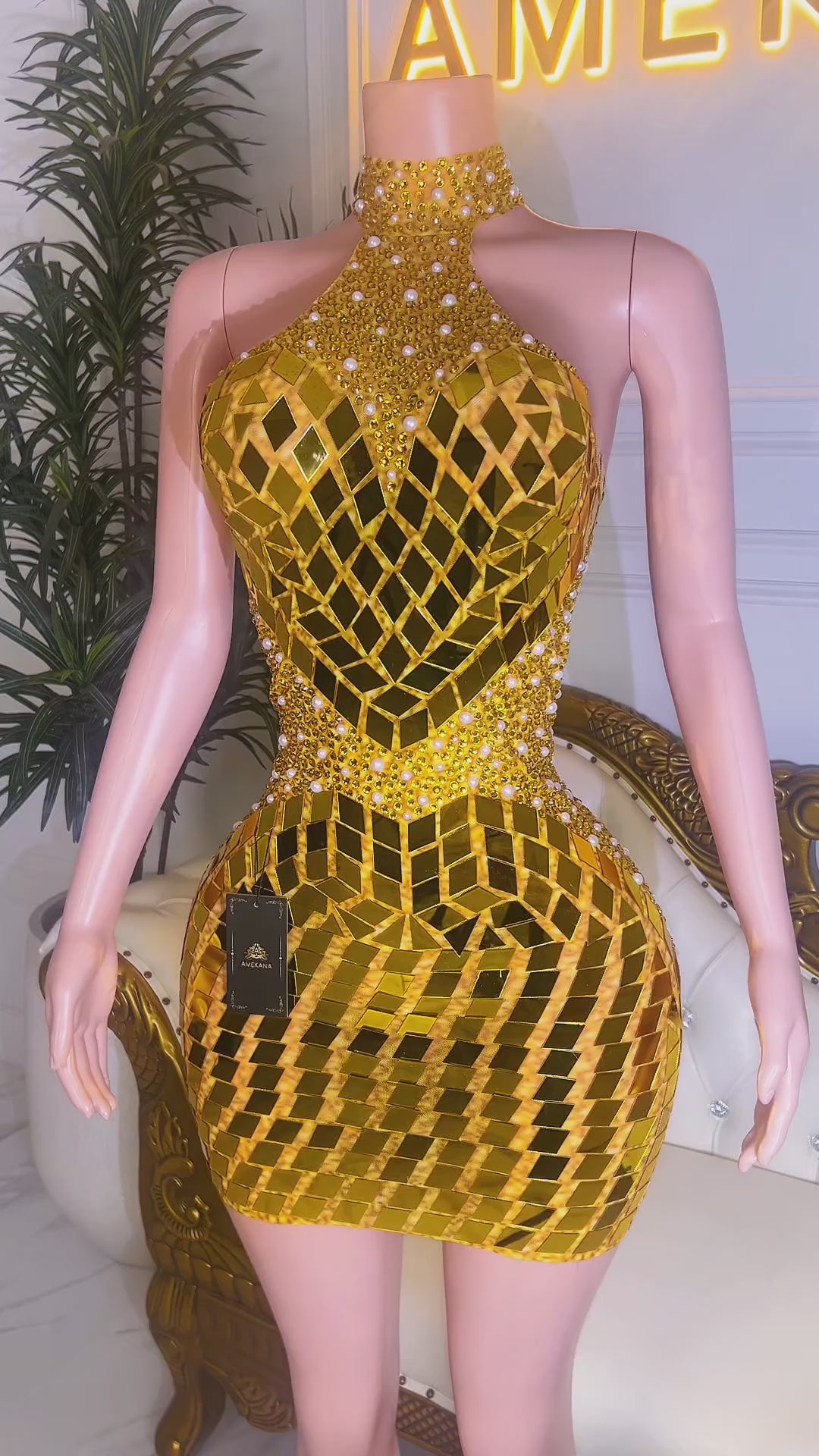 Reina Gold Mirror Dress (Ready to Ship)